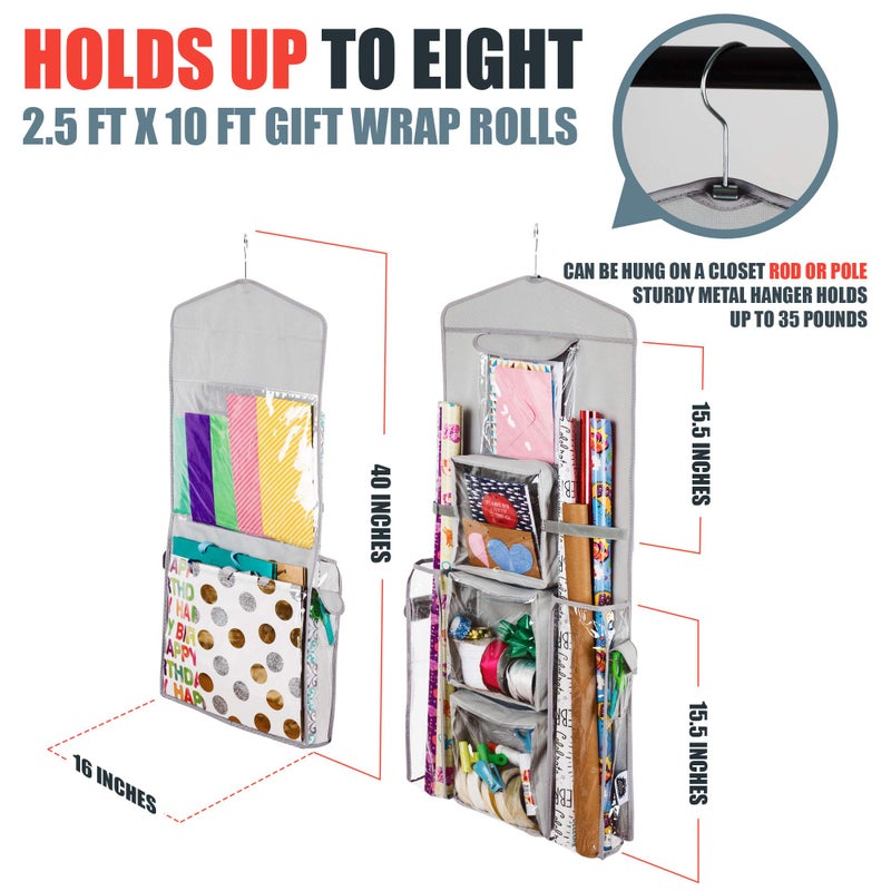 Regal Bazaar Double-Sided Hanging Gift Bag and Gift Wrap Organizer (Light Grey) - Image 3